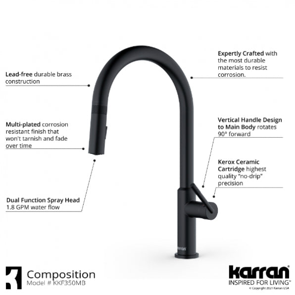 Karran Lagrange One-Handle Pull Down Dual Function Sprayer Kitchen Faucet