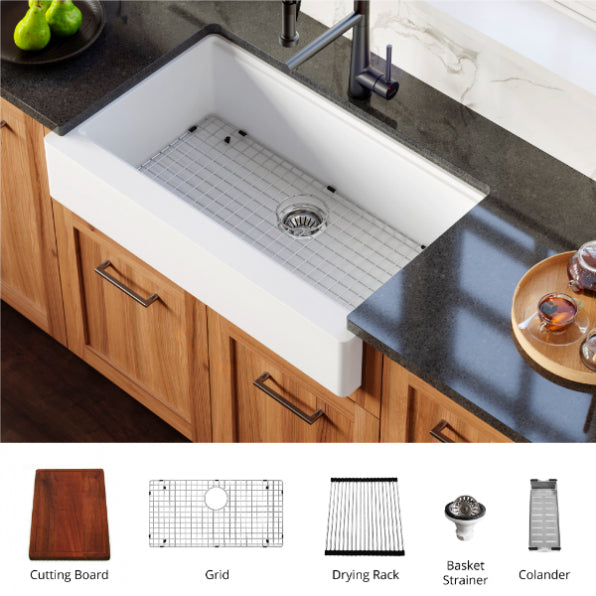 Karran 34 in. Single Bowl Farmhouse Apron Front Workstation Kitchen Sink QAWS-740