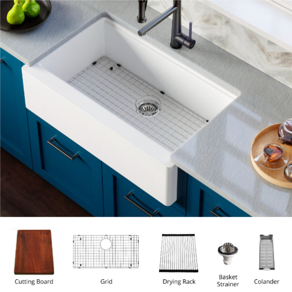 Karran 34 in. Single Bowl Farmhouse Apron Front Workstation Kitchen Sink