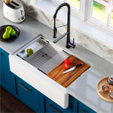 Karran 34 in. Single Bowl Farmhouse Apron Front Workstation Kitchen Sink