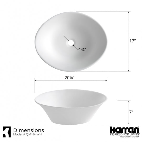 Karran Quattro QM164 Matte White Acrylic 21" Oval Bathrom Vessel Sink