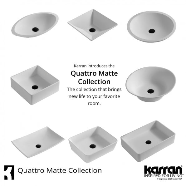 Karran Quattro QM164 Matte White Acrylic 21" Oval Bathrom Vessel Sink