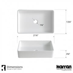 Karran Quattro QM176 Matte White Acrylic 21" Rectangular Bathroom Vessel Sink