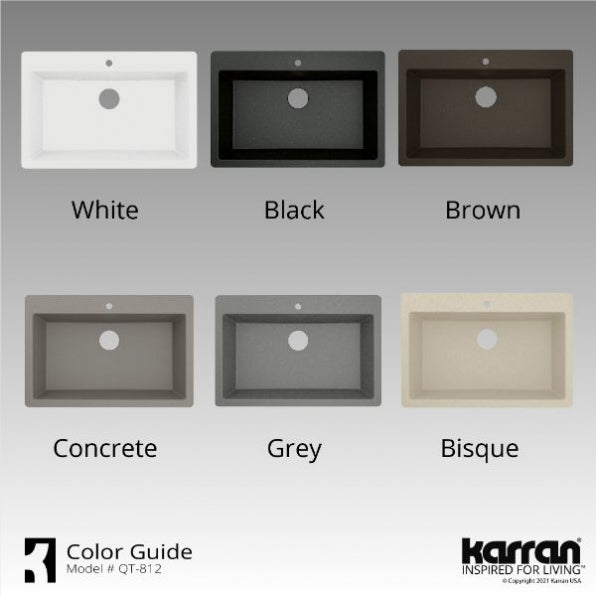 Karran QT-812 Top Mount 33" Large Single Bowl Quartz Kitchen Sink