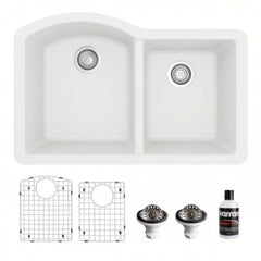 Undermount Quartz Composite 32" 60/40 Double Bowl Kitchen Sink Kit