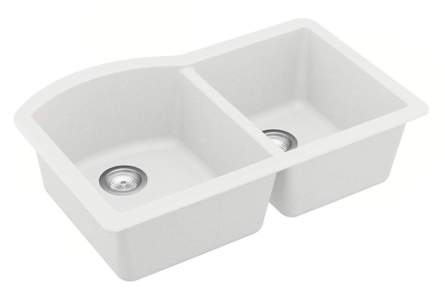 Undermount Quartz Composite 32" 60/40 Double Bowl Kitchen Sink Kit