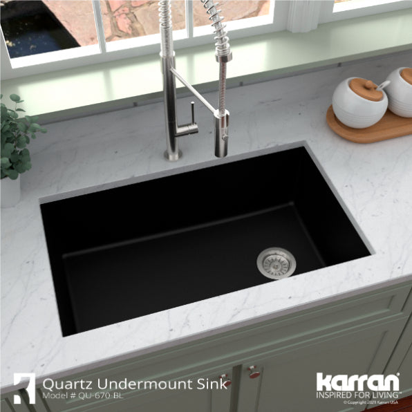 Quartz/Granite 32 in. Single Bowl Undermount Kitchen Sink with Bottom Grid and Strainer