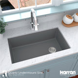 Quartz/Granite 32 in. Single Bowl Undermount Kitchen Sink with Bottom Grid and Strainer