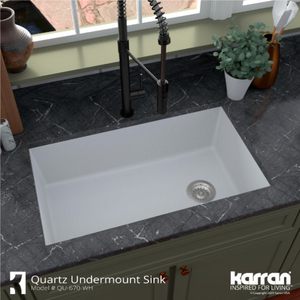 Quartz/Granite 32 in. Single Bowl Undermount Kitchen Sink with Bottom Grid and Strainer