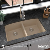 Undermount Quartz Composite 32" 50/50 Double Bowl Kitchen Sink