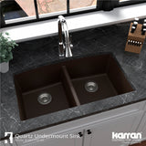 Undermount Quartz Composite 32" 50/50 Double Bowl Kitchen Sink Kit