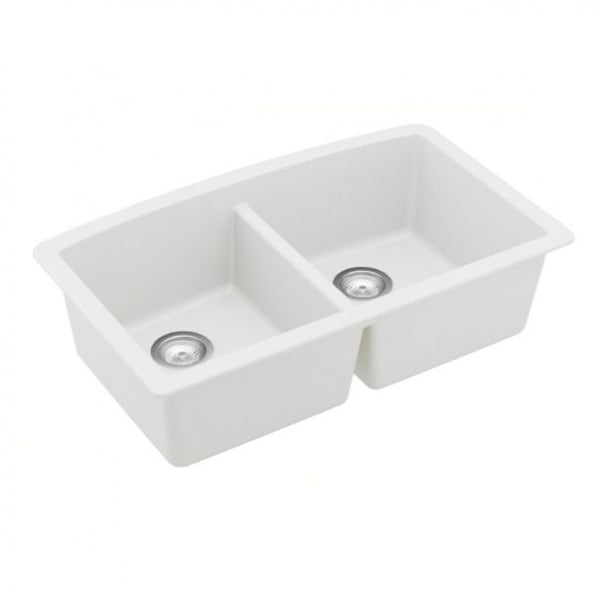 Undermount Quartz Composite 32" 50/50 Double Bowl Kitchen Sink Kit