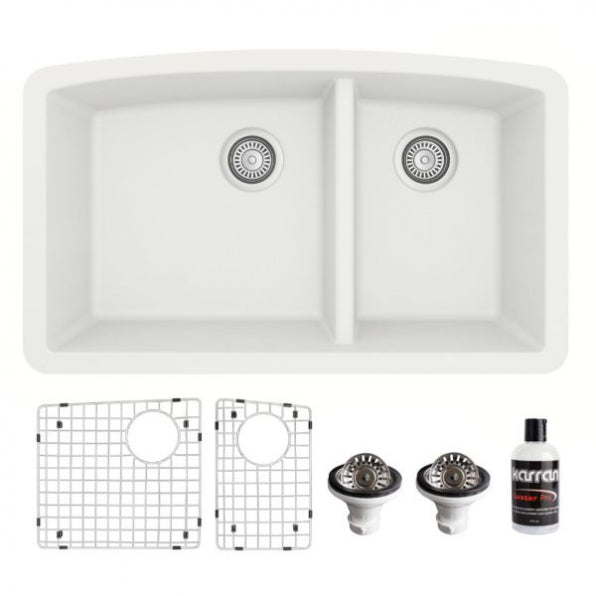 Undermount Quartz Composite 32" 60/40 Double Bowl Kitchen Sink Kit