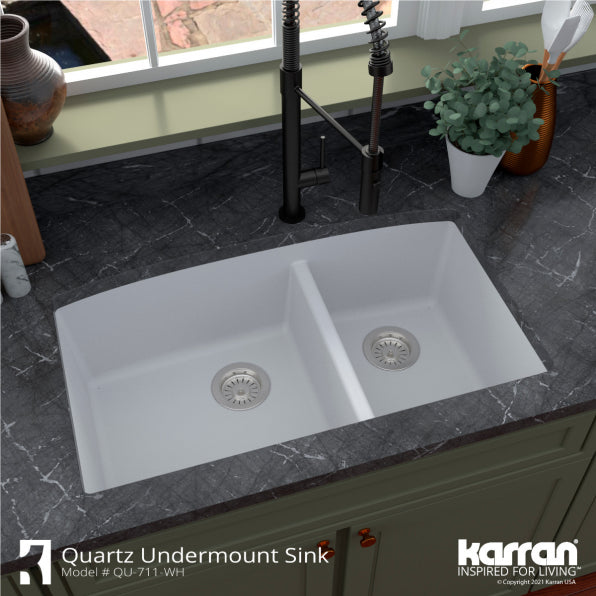 Undermount Quartz Composite 32" 60/40 Double Bowl Kitchen Sink