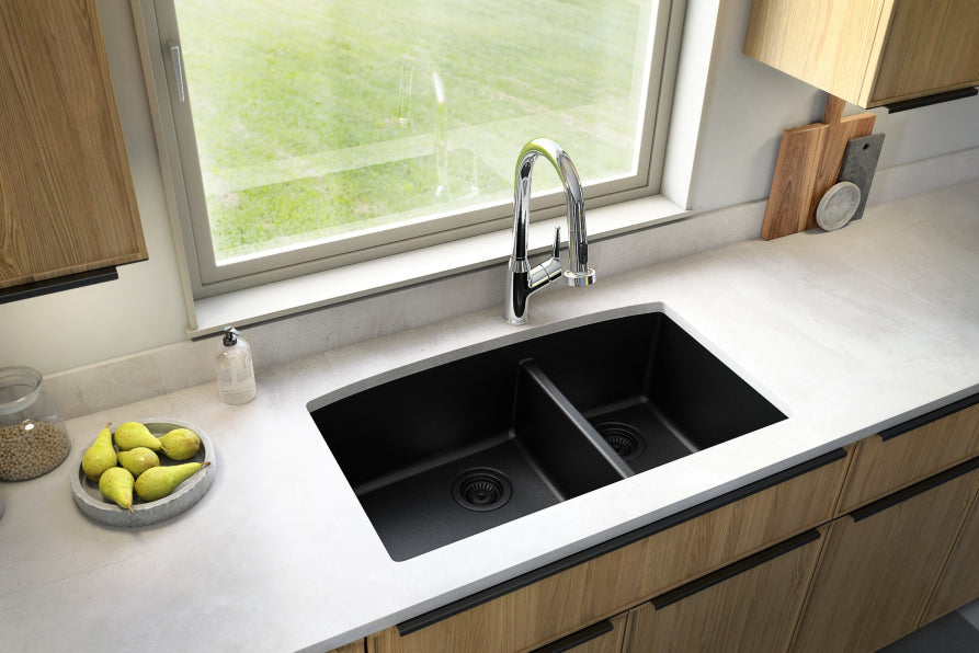 Undermount Quartz Composite 32" 60/40 Double Bowl Kitchen Sink