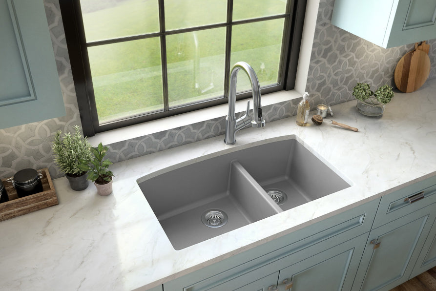 Undermount Quartz Composite 32" 60/40 Double Bowl Kitchen Sink