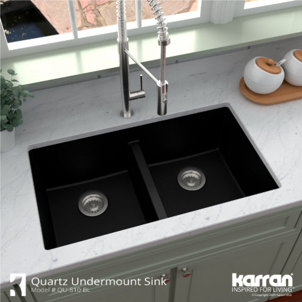 Quartz 32" Undermount Double Equal Bowl Quartz Kitchen Sink