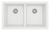 32 in. Double Bowl 50/50 Undermount Kitchen Sink in White with Bottom Grid and Strainer