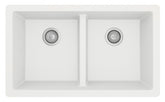 32 in. Double Bowl 50/50 Undermount Kitchen Sink in White with Bottom Grid and Strainer