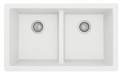 32 in. Double Bowl 50/50 Undermount Kitchen Sink in White with Bottom Grid and Strainer