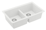 32 in. Double Bowl 50/50 Undermount Kitchen Sink in White with Bottom Grid and Strainer