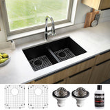 32 in. Double Bowl 50/50 Undermount Kitchen Sink in White with Bottom Grid and Strainer