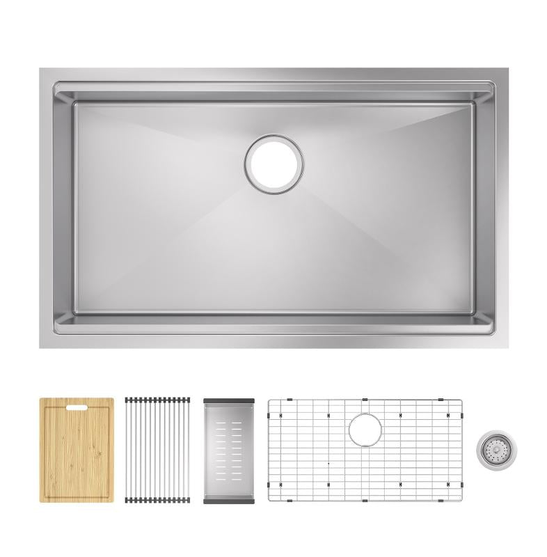 Stainless Steel Super Single Workstation Sink with Accessories - 18GA