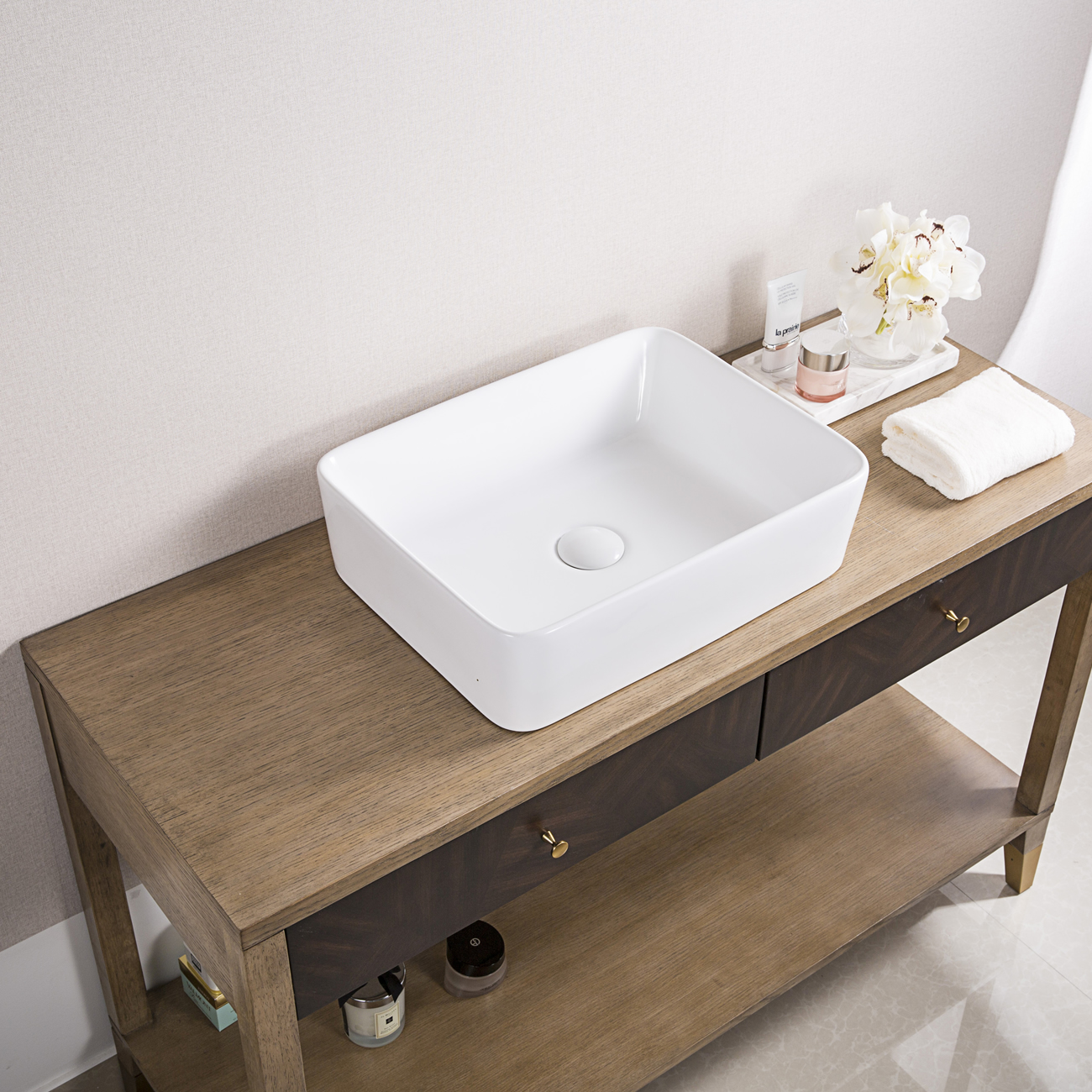 19" Rectangular Above Vanity Counter Bathroom Porcelain Ceramic Vessel Sink in White