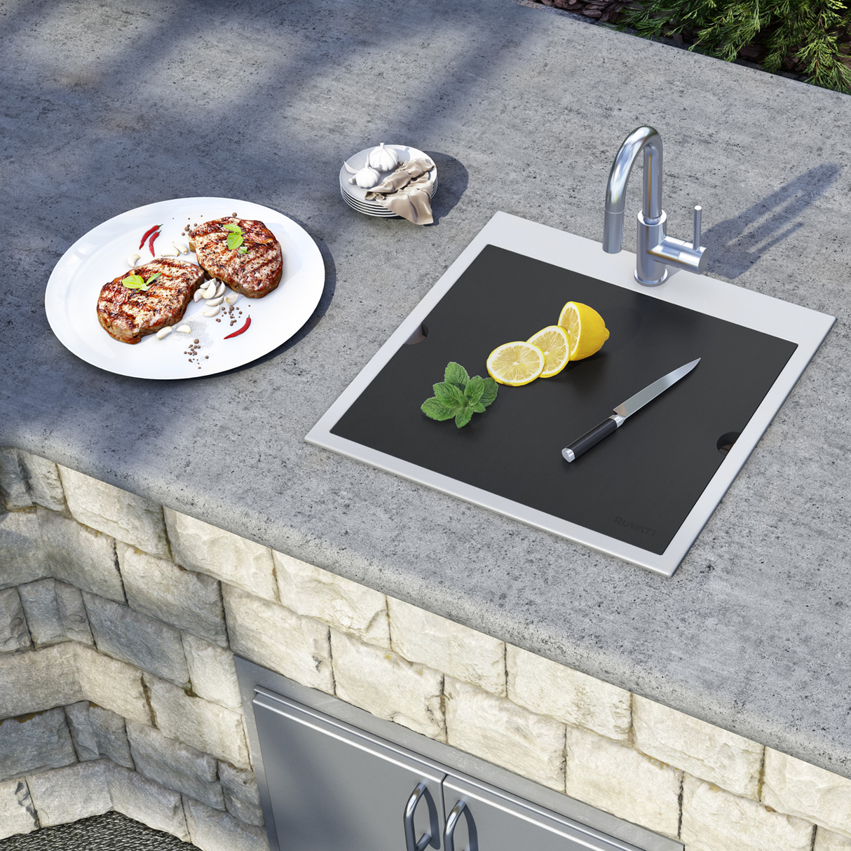 Ruvati Merino 21" Drop In Single Basin Stainless Steel Outdoor Sink with Basin Rack Included