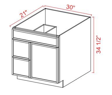 Slim White Oak 1 Door Vanity Combo Cabinet - Right Side Drawer 30"