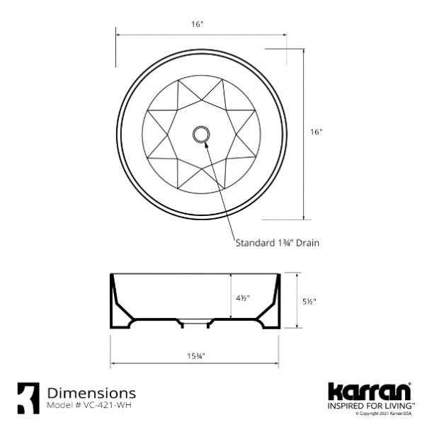 Karran VC-421-WH Valera 16" Vitreous Bathroom Vessel Sink in White