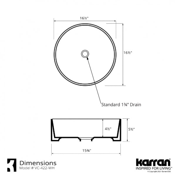 Karran VC-422-WH Valera 17" Vitreous China Bathroom Vessel Sink in White