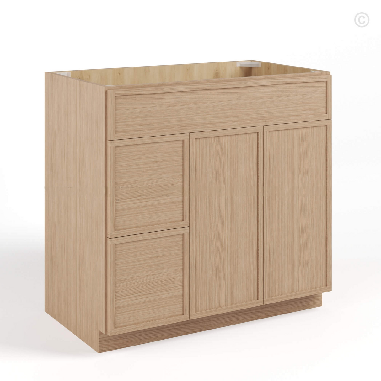 Slim White Oak 2 Door Vanity Combo Cabinet - Left Side Drawer 36"