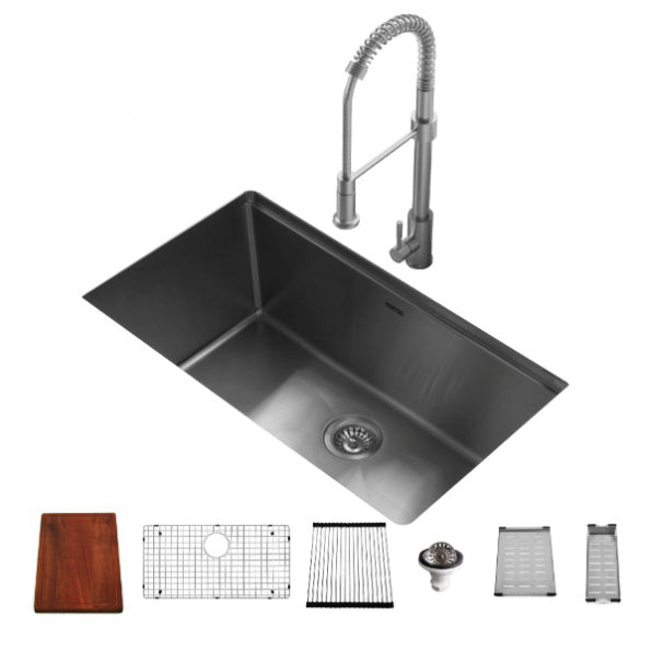 All-in-One Undermount Stainless Steel 32 in. Single Bowl Kitchen Workstation Sink with Faucet and Accessories Kit