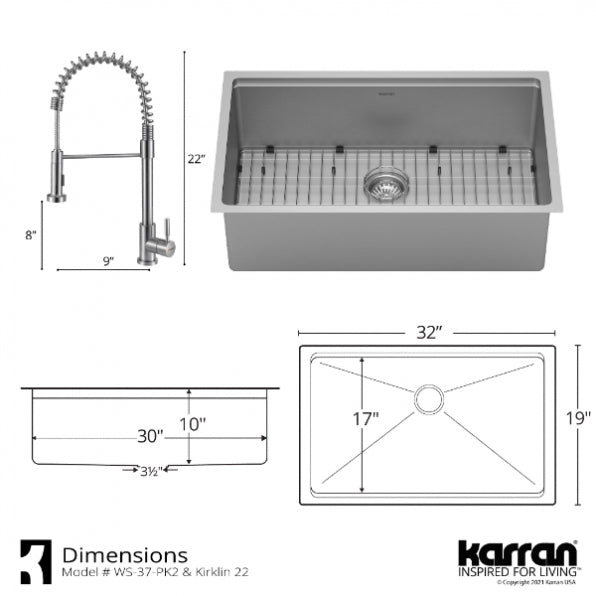 All-in-One Undermount Stainless Steel 32 in. Single Bowl Kitchen Workstation Sink with Faucet and Accessories Kit