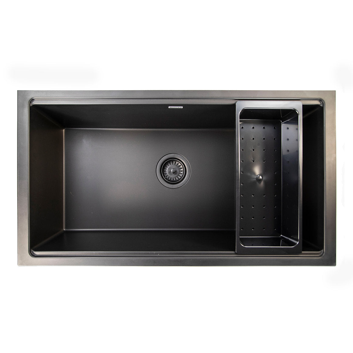 Large Single Bowl Prep Station Undermount Granite Composite Nano Black