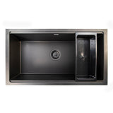 Large Single Bowl Prep Station Undermount Granite Composite Nano Black