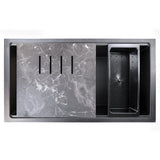 Large Single Bowl Prep Station Undermount Granite Composite Nano Black