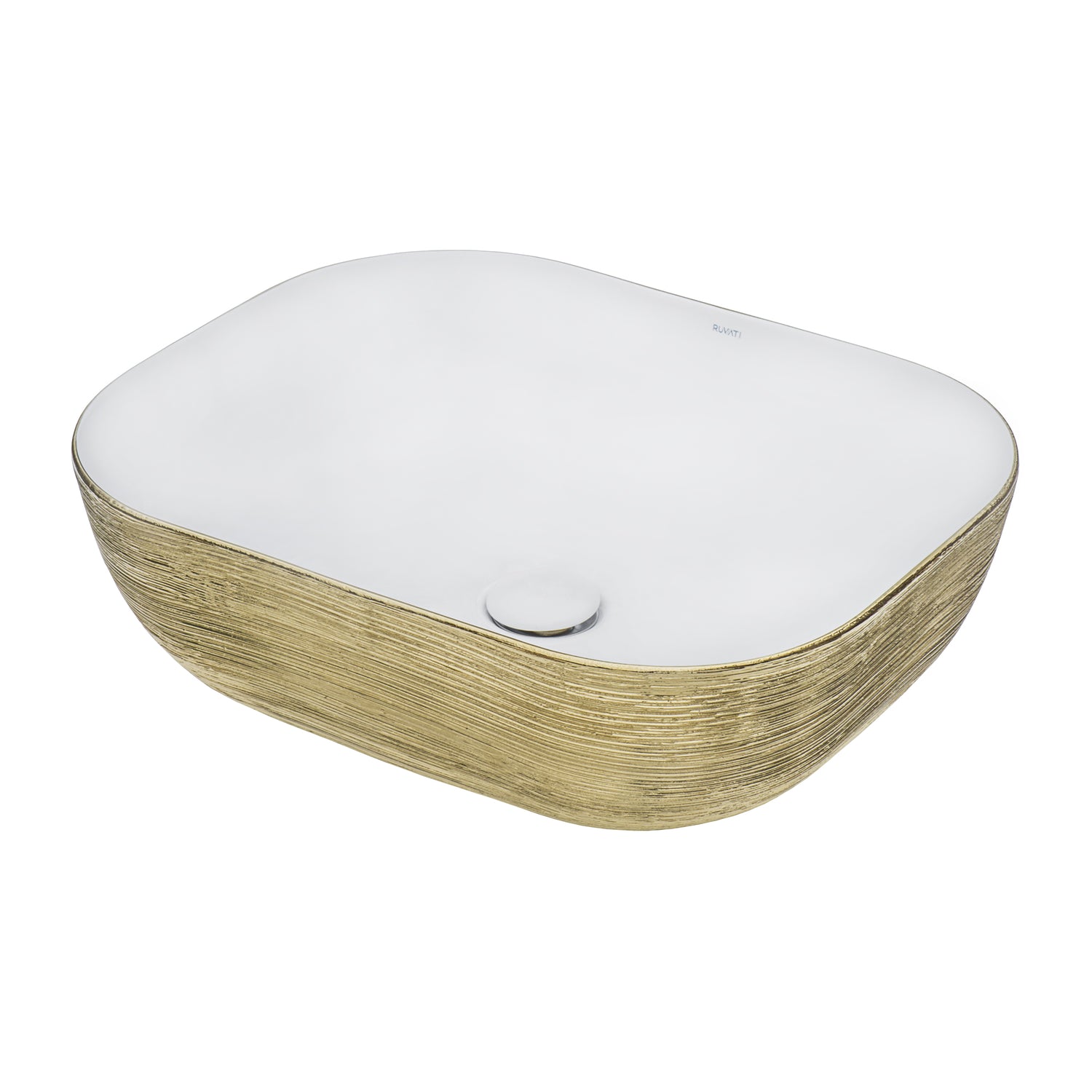 20 in. Above Vanity Counter Bathroom Ceramic Vessel Sink - Gold / White