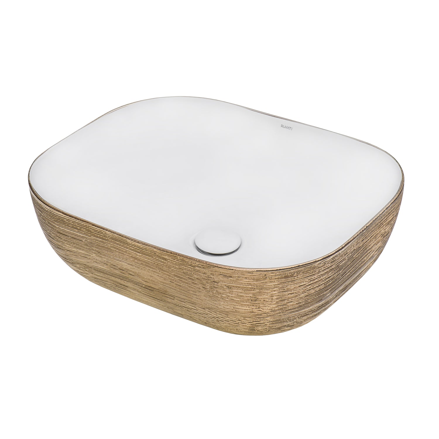 20 in. Above Vanity Counter Bathroom Ceramic Vessel Sink - Rose Gold / White